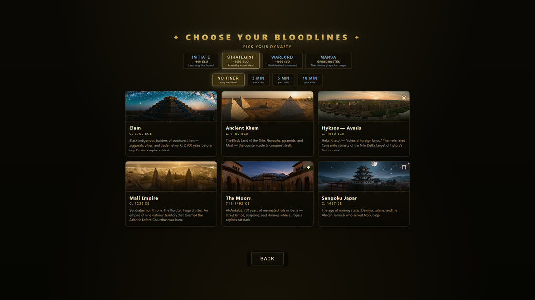 BLOODLINES — the empire selection screen